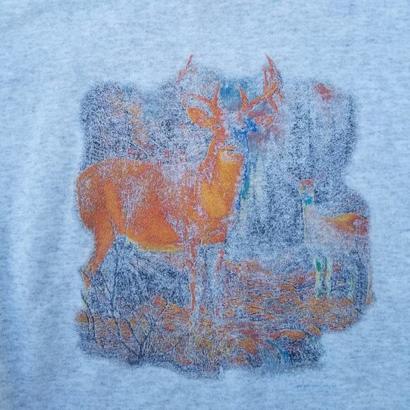 VTG Distressed Deer Print Sweatshirt Size XL Grey Animal Nature Tultex Vintage - Picture 1 of 10